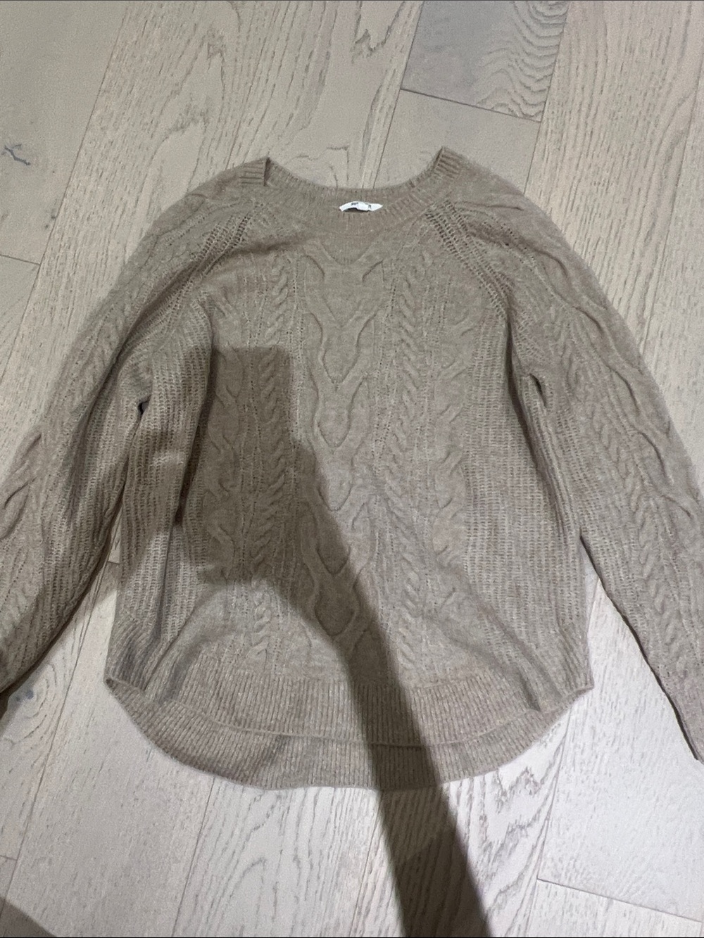 Splendid Taupe Cable Knit Crewneck Sweater